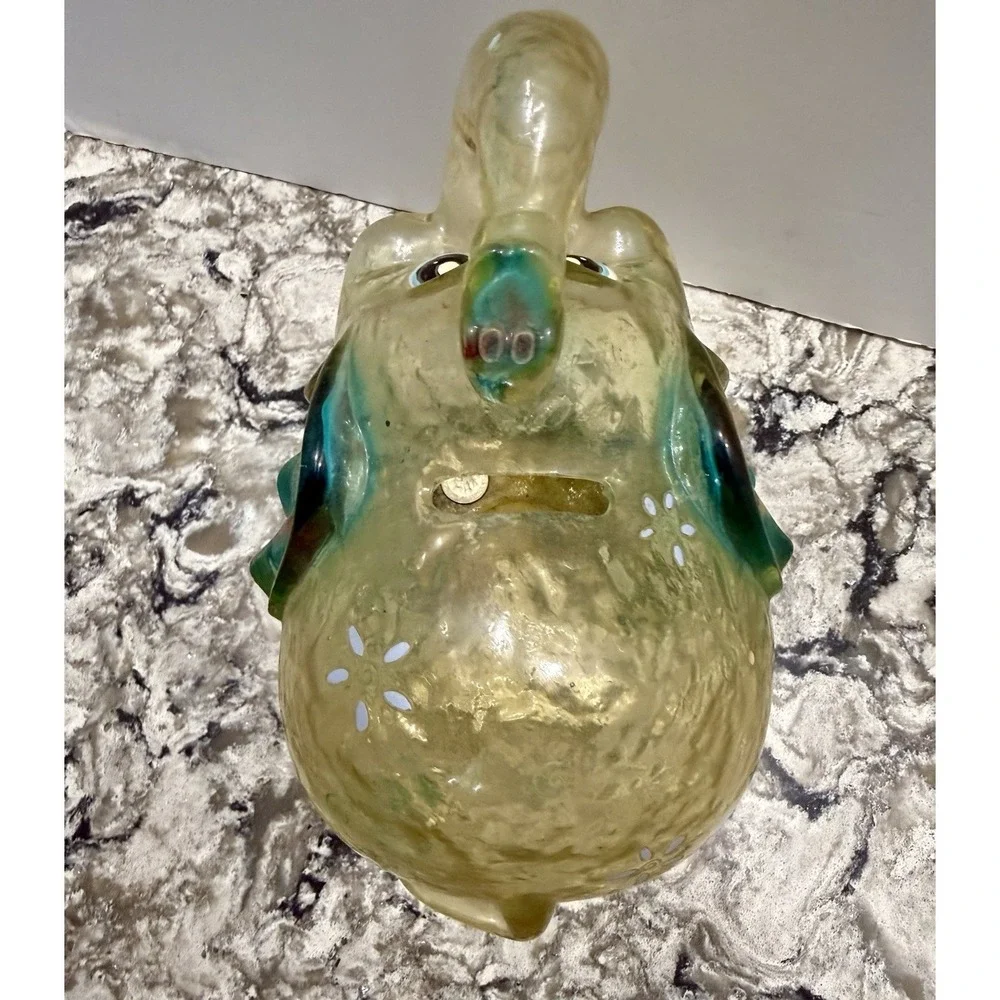 Vintage Clear Plastic Melamine Resin Elephant Piggy Bank Pink Blue Green Floral